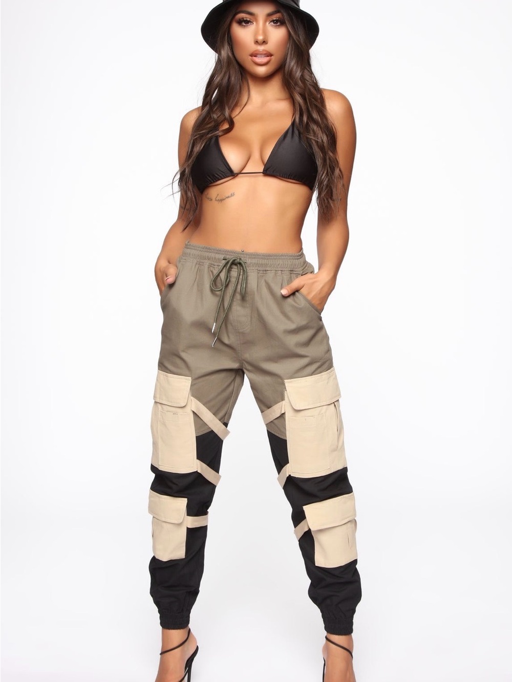 Fashion Nova Olive Green Cargo Joggers with Black Tag - Picture 3 of 6